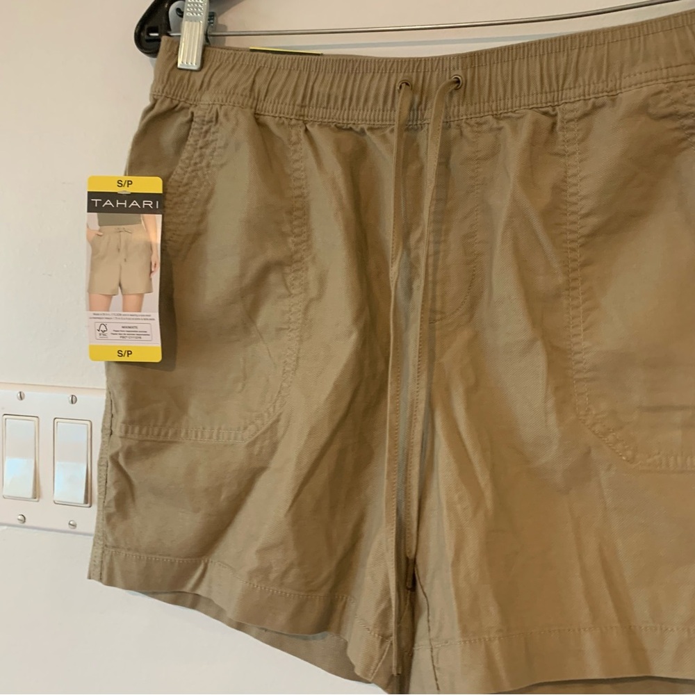 NEW Tahari Tan Cotton Shorts Women’s Small S Pockets Drawstring Elastic